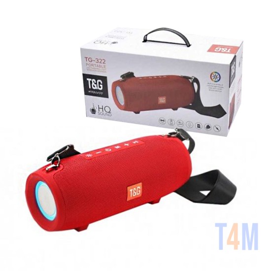 COLUNA DE SOM SEM FIO T&G TG-322 FM/AUX/USB 20W VERMELHO